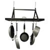 Black Metal Rectangular Pot Rack with 12 Hanging Hooks - Holds up to 40 lbs.