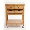 Stainless Steel Top Bamboo Wood Kitchen Cart with Casters