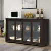 Brown Wood Buffet Kitchen Dining Sideboard Storage Cabinet w/ Glass Sliding Door