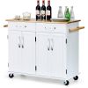 White Kitchen Cart Island with Wood Top 2 Drawers and Bottom Storage Cabinet