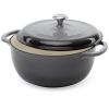 6 Quart Large Grey Enamel Cast-Iron Dutch Oven Kitchen Cookware