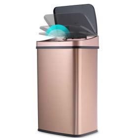 Gold Copper 13-Gallon Stainless Steel Kitchen Trash Can with Motion Sensor Lid