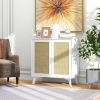 Modern Mid-Century Rattan Sideboard Buffet Table Dining Storage Cabinet in White