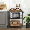 Farmhouse 3-Tier Kitchen Microwave Cart with Serving Tray on Wheels